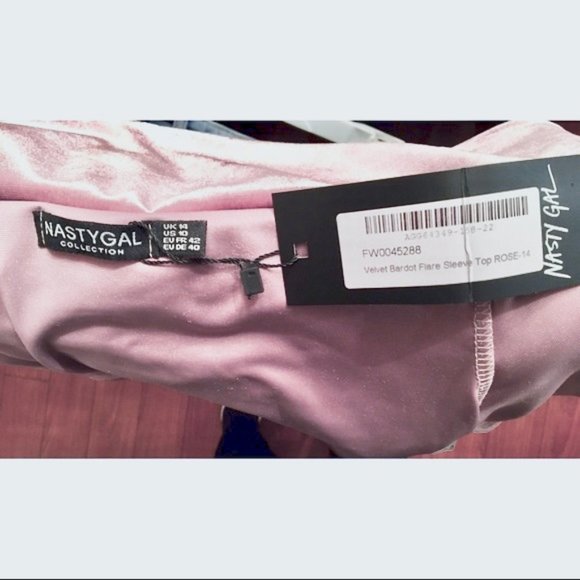 Nasty Gal Velvet Bardot Sleeve Top - Rose (10) - Picture 6 of 7